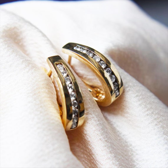 Vintage Natural 0.50cts Diamond Hoops 9ct Yellow Gold