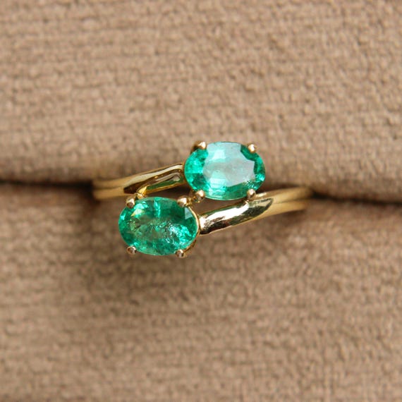 Emerald Two Stone Crossover Ring - image 1