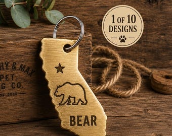 California Dog Tag, Personalized Pet ID Tag, Brass State Tag, Custom Dog Name Tag, California Pet Gift, CNC Engraved Dog Tag- 10 Designs