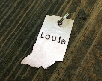 State of Indiana (Or Select Your State) Pet Name Tag Medium 1 1/4" Custom Pet Id Tag Personalized Hand-Stamped Dog Cat Name Tag Pet Supply