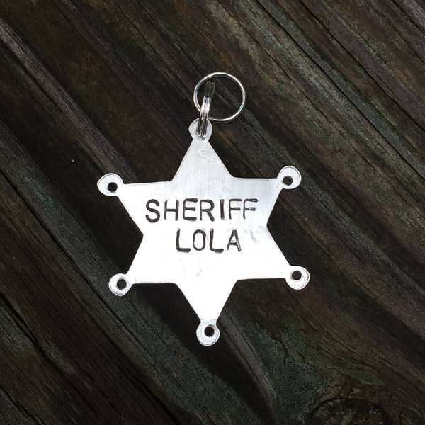 Deputy Sheriff Badge - Large 1 1/4" Custom Pet Id Tag - Personalized Hand-Stamped Dog Name Tag - Select Metal Type Funny