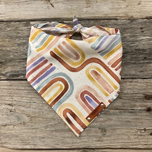 Personalized Dog Bandana, Boho Rainbow Calico, Custom Name Genuine Leather Tag, Tie On Style, Accessory for Dogs, Pet Neckwear, Pet Clothing
