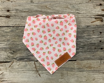 Cute Custom Dog Bandana, Tiny Strawberries, Bandana Personalized Leather Tag Tie On Dog Dog Bandana Boho Dog Bandana Unisex Dog Bandana