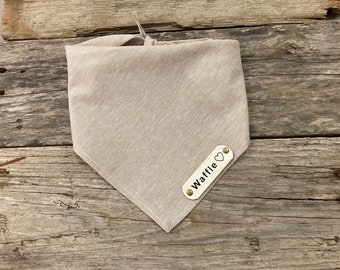 Custom Dog Bandana, Lightweight Rustic Beige, White Leather Personalized Name Tag, Dog Bandana Unisex Dog Bandana, Dog Clothes Toys for Pets
