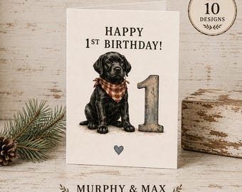 Dog 1st Birthday Greeting Card, Happy First Birthday Puppy Card, Personalized Dog Birthday Card, Pet Gift Add On, 5x7 Card