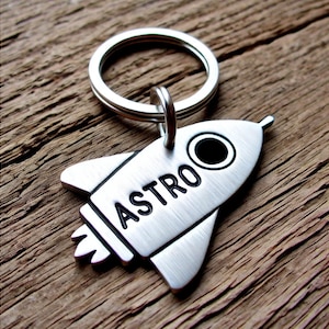 Custom Pet ID Tag, Dog Tag, Cat Tag, Personalized Pet ID, Pet Name Tag, Pet Accessories, Space Ship Pet Tag, Rocket Shaped Pet ID, Spaceship