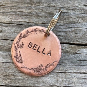Pet ID Tag, Flower Wreath, Personalized Handmade Pet Dog ID Name Tag  Custom Tag, Three Sizes, Select Custom Metal Options, Funny Pet Tags
