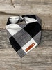 Dog Bandana, Black White Plaid Dog Bandana, Traditional Tie, Personalized Leather Name Tag Bandanna, Scarf, Pet Accessories, Dog Bandana 