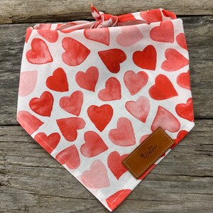 Dog Bandana, Red Pink Hearts Valentine's Day Bandana Personalized Leather Tag Tie On Dog Dog Bandana Boho Dog Bandana Unisex Dog Bandana