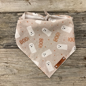 Dog Bandana, Ghost Boo Pewter Halloween, Traditional Tie, Personalized Leather Name Tag Bandanna, Scarf, Pet Accessories, Dog Bandana