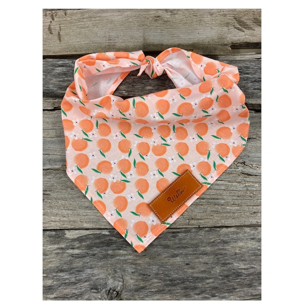 Custom Dog Bandana, Peaches, Dog Bandana, Traditional Tie, Personalized Leather Name Tag Bandanna, Pet Accessories, Dog Bandana