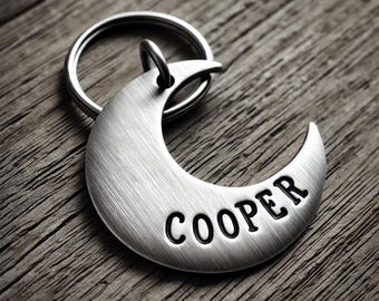Personalized Pet ID Tag - Half Moon Shape Dog Tag, Custom Name Hand Stamped, Brushed Finish, Unique Dog Tag, Cute Durable Pet Accessories