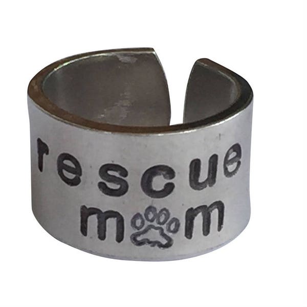 1/2" Wide Adjustable Single Ring - Personalized Hand Stamped Ring Pet Parent Rescue Mom Gift Pet Parent Gift For Him Her Unisex Ring Jewelry