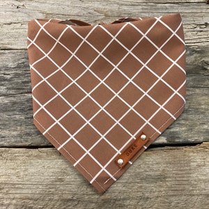 Dog Bandana, Rustic Brown White Windows, Traditional Tie, Personalized Leather Name Tag Bandanna, Scarf, Pet Accessories, Dog Bandana