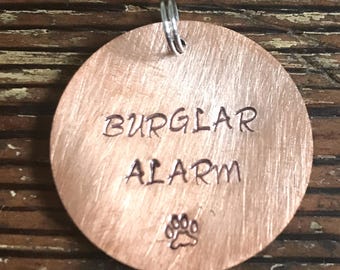 Burglar Alarm - Large 1 1/4" Custom Pet Id Tag - Personalized Hand-Stamped Dog Name Tag Funny