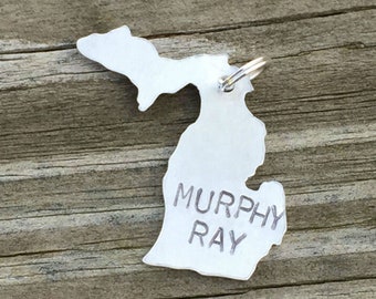 State of Michigan (Or Select Your State) Pet Name Tag Medium 1" Max. Custom Pet Id Tag Personalized Hand-Stamped Dog Cat Name Tag Pet Supply