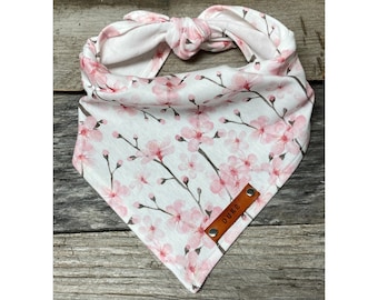 Dog Bandana: Cherry Blossom Pattern with Personalized Leather Tag (Multiple Sizes)
