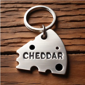 Personalized Cheese Pet ID Tag - Custom Food Theme Dog Cat Name Tag - Cute Food-Themed Pet Collar Accessory Unique Cheese Design Pet ID Tag
