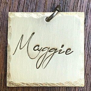 Elegant Pet Name - Medium 1&quot;x1” Custom Pet Id Tag - Personalized Hand-Stamped Dog Name Tag Funny