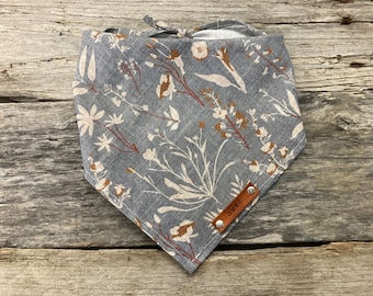 Dog Bandana, Playa Wildflowers, Traditional Tie, Personalized Leather Name Tag Bandanna, Scarf, Pet Accessories, Dog Bandana