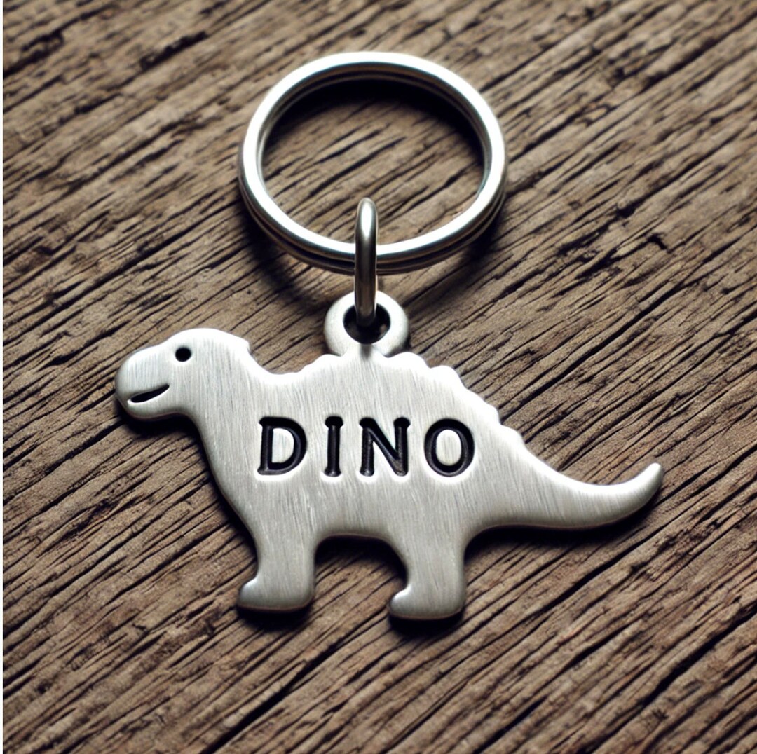 Personalized Pet ID Tag - Dinosaur Shape Dog Tag, Custom Name Hand ...