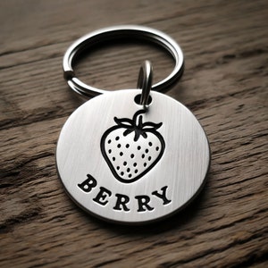Personalized Strawberry Pet ID Tag - Cute and Durable Custom Engraved Tag for Dogs and Cats - Unique Fruit Design - Perfect Pet Accessory