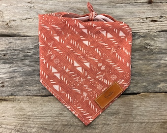 Dog Bandana, Sticks and Stones in Red Rust, Bandana Personalized Leather Tag Tie On Dog Dog Bandana Boho Dog Bandana Unisex Dog Bandana