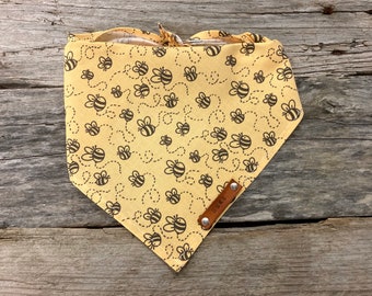 Dog Bandana, Bumble Bees Flying, Traditional Tie, Personalized Leather Name Tag Bandanna, Scarf, Pet Accessories, Dog Puppy Bandana
