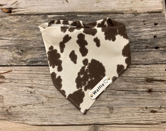 Personalized Dog Bandana, Brown White Cow, White Leather Personalized Name Tag, Dog Bandana Unisex Dog Bandana, Dog Clothes Scarf Toys Dogs