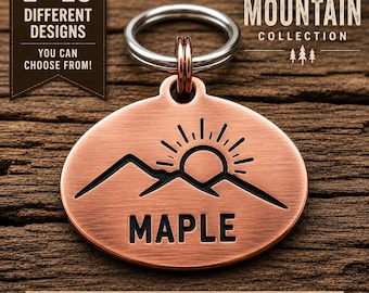 Personalized Mountain Dog Tag, Engraved Pet ID Tag, Hiking Adventure Collar Tag, Custom Name Phone Number Address, 10 Mountain Designs