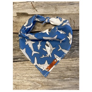 Dog Bandana, Blue Ocean Sharks, Dog Bandana, Traditional Tie, Personalized Leather Name Tag Bandanna, Scarf, Pet Accessories, Dog Bandana