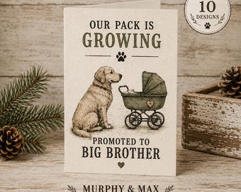 Big Brother Dog Greeting Card, Pregnancy Announcement Card, Promoted to Big Brother, New Baby Dog Card, Personalized Gift Add On