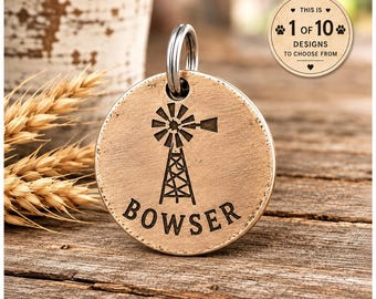 Personalized Farm Dog ID Tag, Handmade Metal Pet Tag, Country Dog Gift, Custom Engraved Dog Tag, Rustic Farmhouse Pet ID Tag - 10 Designs