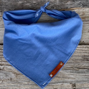 Dog Bandana, Denim Blue Dog Bandana, Traditional Tie, Personalized Leather Name Tag Bandanna, Scarf, Pet Accessories, Dog Bandana