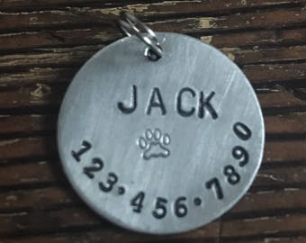 Pet Name & Phone Number - Medium 1” Custom Pet Id Tag - Personalized Hand-Stamped Dog Name Tag Funny