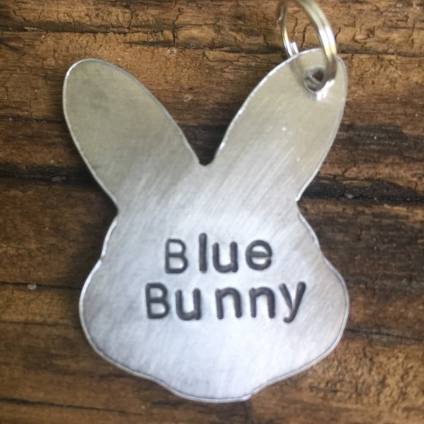 Bunny Shape Pet Name (Elegant Font) - Large 1 1/4" Custom Pet Id Tag - Personalized Hand-Stamped Dog Name Tag Funny