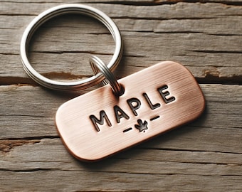 Custom Copper Maple Leaf Pet ID Tag - Personalized Pet Name Tag - Durable & Stylish - Fall Themed Pet Accessory - Dog/Cat Identification