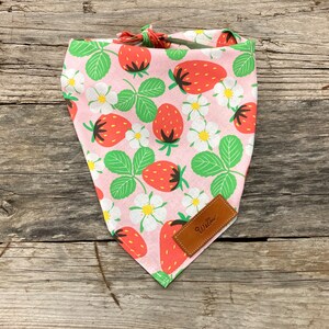 Custom Dog Bandana, Strawberry Fields, Bandana Personalized Leather Tag Tie On Dog Dog Bandana Boho Dog Bandana Unisex Dog Bandana