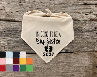 2027 Big Sister To Be Dog Bandana Pregnancy Baby Announcement Dog Scarf Accessory