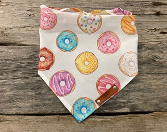 Dog Bandana, Donuts Variety Glazed Cakes, Traditional Tie, Personalized Leather Name Tag Bandanna, Scarf, Pet Accessories, Dog Bandana