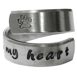 1/4&quot; Wide Adjustable Spiral Ring - Forever In My Heart Hand Stamped Aluminum Spiral Ring Pet Memorial Ring Dog Paw Print Wrap Ring Funny