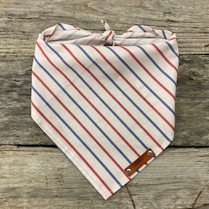 Home Run Dog Bandana, Baseball Ball Stitch, Stripes on Soft Gray, Personalized Leather Name Tag, Scarf, Pet Accessories, Dog Puppy Bandana