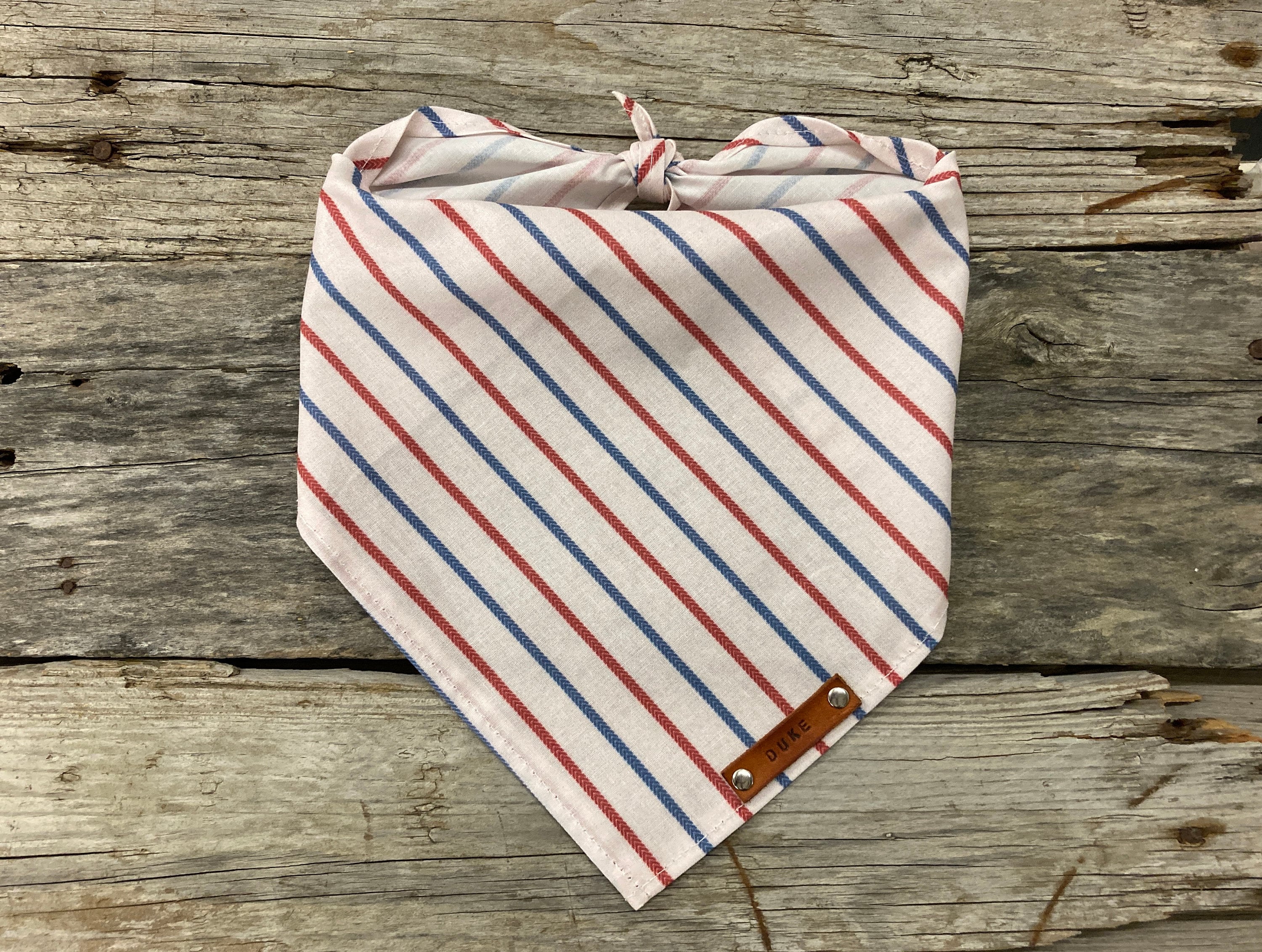Home Run Dog Bandana, Baseball Ball Stitch, Stripes On Soft Gray, Personalized Leather Name Tag, Scarf, Pet Accessories, Puppy Bandana