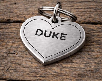 Minimal Heart Valentine Pet ID Tag – Personalized Dog & Cat Name Tag – Custom Engraved Heart Collar Tag – Valentine’s Day Pet Gift