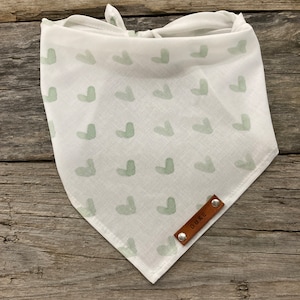 Dog Bandana, Sage Hearts Valentine's Day, Traditional Tie, Personalized Leather Name Tag Bandanna, Scarf, Pet Accessories, Dog Bandana