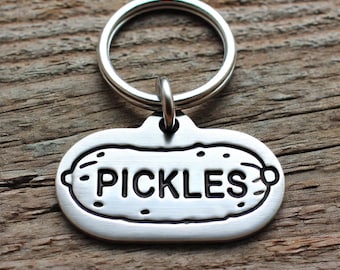 Pickle Shaped Pet ID Tag, Custom Engraved (Small to Large Sizes)