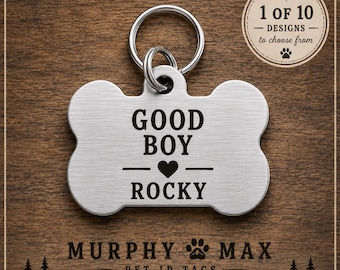 Dog Bone Personalized Dog Tag, Custom Nickel Pet ID Tag, Engraved Dog Name Tag, Best Friends Collection, Dog Lovers Gift - 10 Design Options