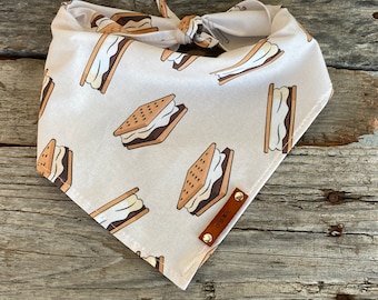 Dog Bandana: Smores Plaid Pattern (Custom Leather Name Tag)