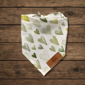 Dog Bandana, Sage Hearts Watercolor, Traditional Tie, Personalized Leather Name Tag Bandana, Scarf, Pet Accessories, Puppy Dog Bandanas