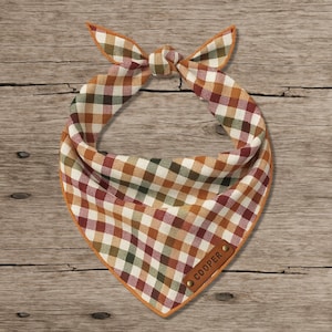 Dog Bandana, Fall Plaid Colors, Personalized Bandana with Name, Orange Merrow Hem, Dog Clothing, Pet Lover Gifts, Pet Accessory, Dog Scarfs